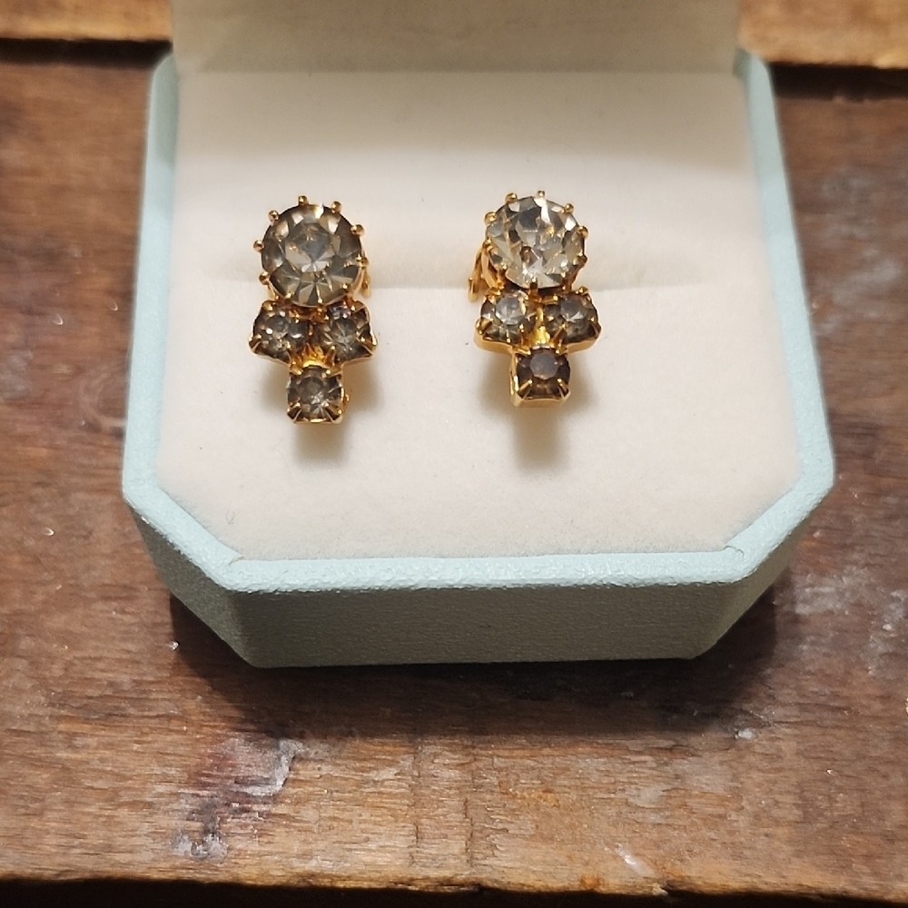 Elegant Gold and Crystal Clip On Earrings